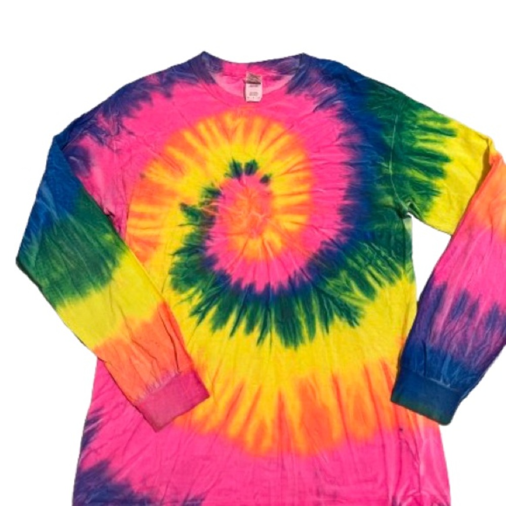 Gildan Pink and Yellow Tie-Dye Shirt Size M